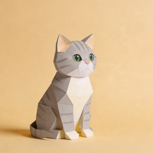 Mira, paper-cutout kitten