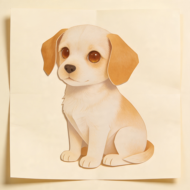 Tov, paper-cutout puppy